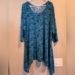 Woman Within Teal Floral Tunic Top
